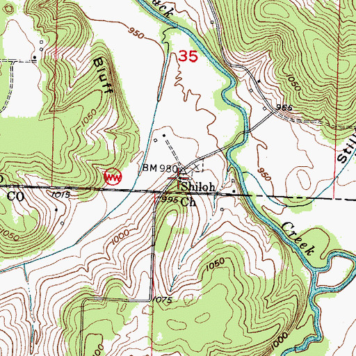 Topographic Map of Shiloh Church, MO