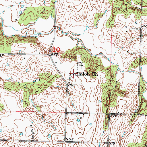 Topographic Map of Shiloh Church, MO