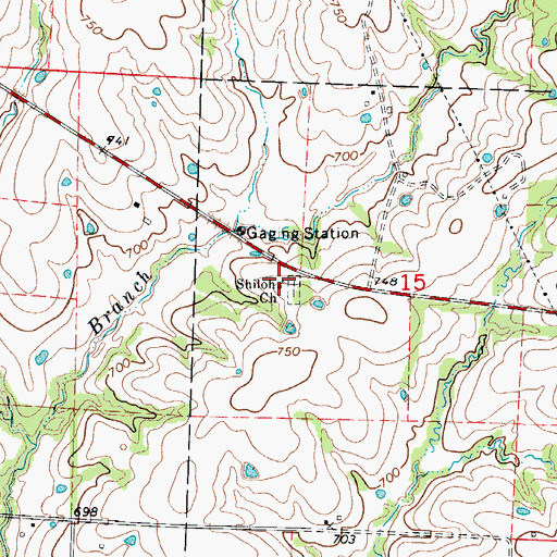 Topographic Map of Shiloh Church, MO