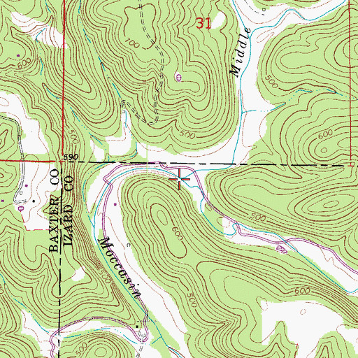 Topographic Map of Middle Fork Moccasin Creek, AR
