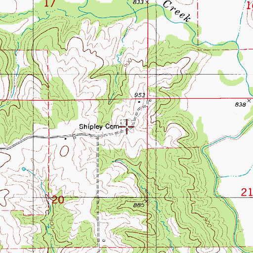 Topographic Map of Shipley Cemetery, MO