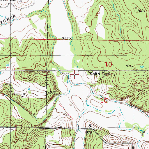 Topographic Map of Shith Cemetery, MO