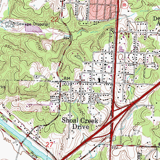 Topographic Map of Shoal Creek Drive, MO
