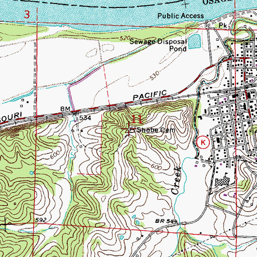 Topographic Map of Shobe Cemetery, MO