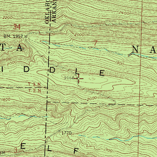 Topographic Map of Middle Mountain, AR