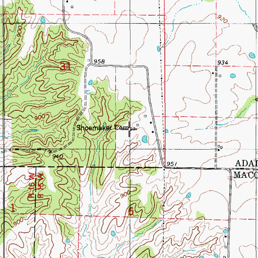 Topographic Map of Shoemaker Cemetery, MO