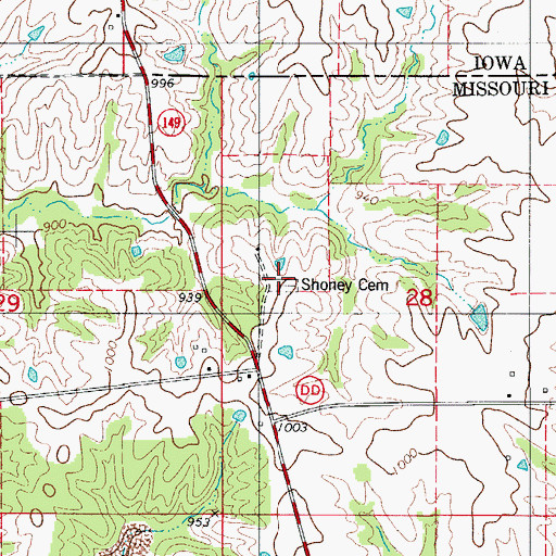 Topographic Map of Shoney Cemetery, MO