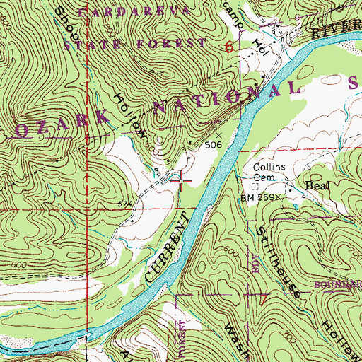 Topographic Map of Shop Hollow, MO