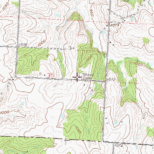 Topographic Map of Shore Cemetery, MO