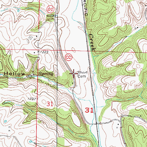 Topographic Map of Short Cemetery, MO