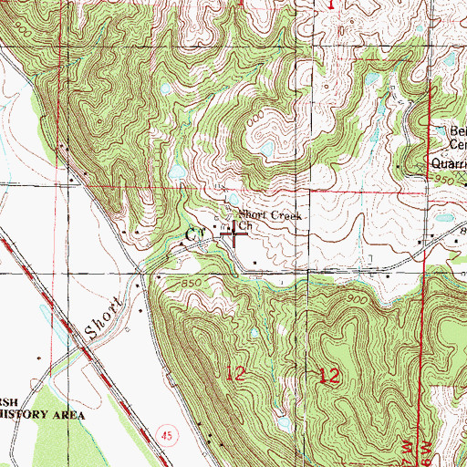 Topographic Map of Short Creek Church, MO