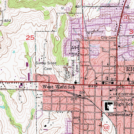 Topographic Map of Shotwell Cemetery, MO