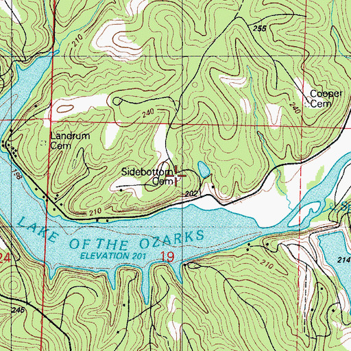 Topographic Map of Sidebottom Cemetery, MO