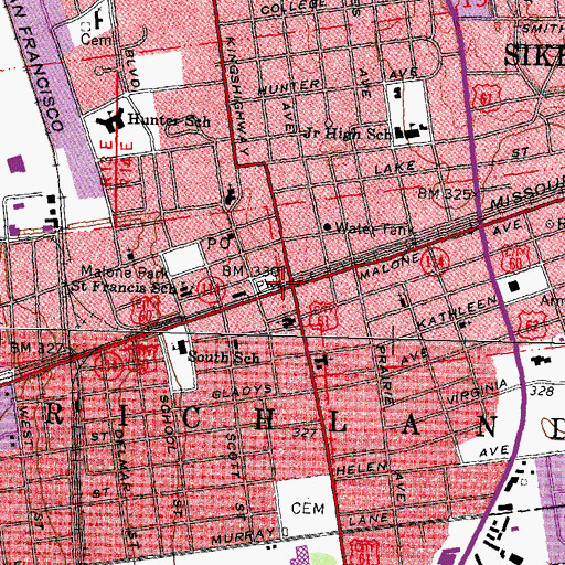 Topographic Map of Sikeston, MO