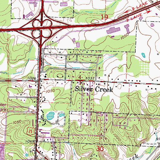 Topographic Map of Silver Creek, MO