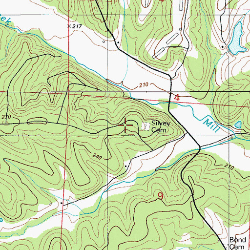 Topographic Map of Silvey Cemetery, MO