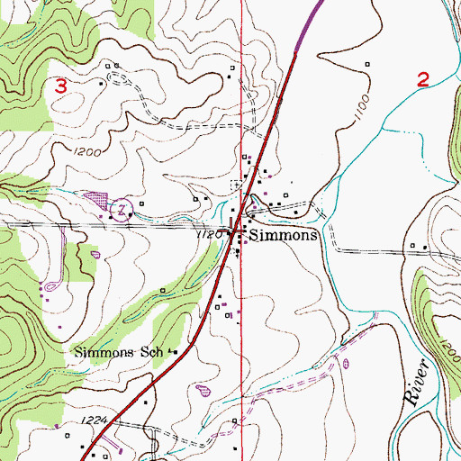 Topographic Map of Simmons, MO