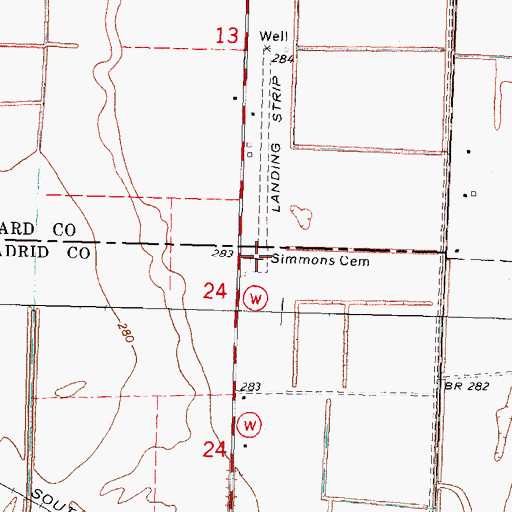 Topographic Map of Simmons Cemetery, MO