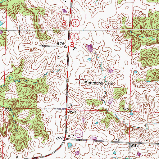 Topographic Map of Simmons Cemetery, MO