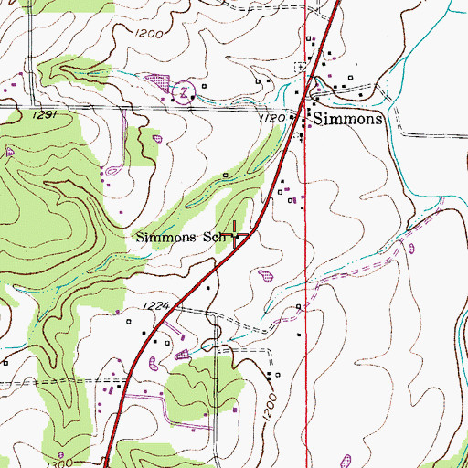 Topographic Map of Simmons School, MO
