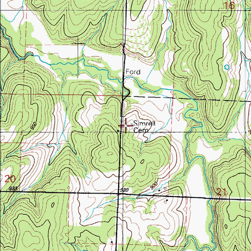 Topographic Map of Simrell Cemetery, MO