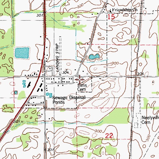 Topographic Map of Sims Cemetery, MO