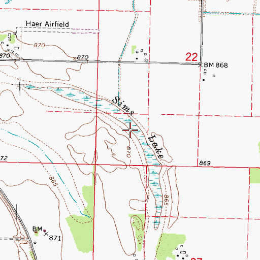 Topographic Map of Sims Lake, MO