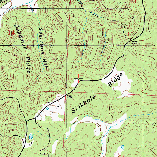 Topographic Map of Sinkhole Ridge, MO
