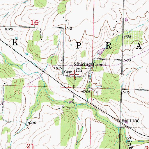Topographic Map of Sinking Creek Church, MO