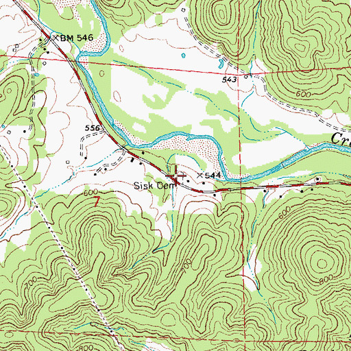 Topographic Map of Sisk Cemetery, MO