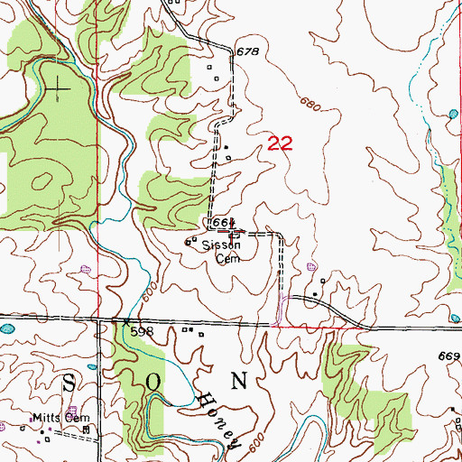 Topographic Map of Sisson Cemetery, MO