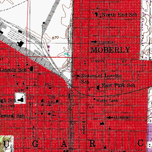 Topographic Map of Sisters of Loretto School (historical), MO