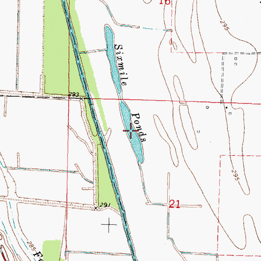 Topographic Map of Sixmile Ponds, MO