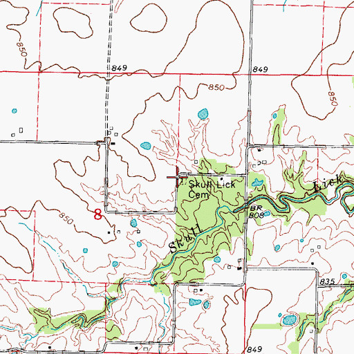 Topographic Map of Skull Lick Cemetery, MO