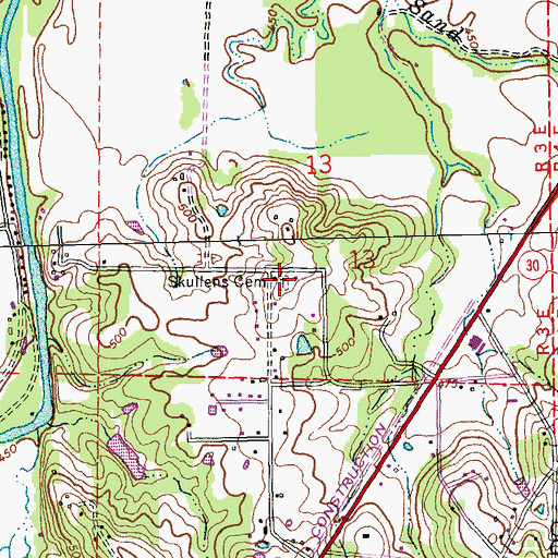 Topographic Map of Skullens Cemetery, MO