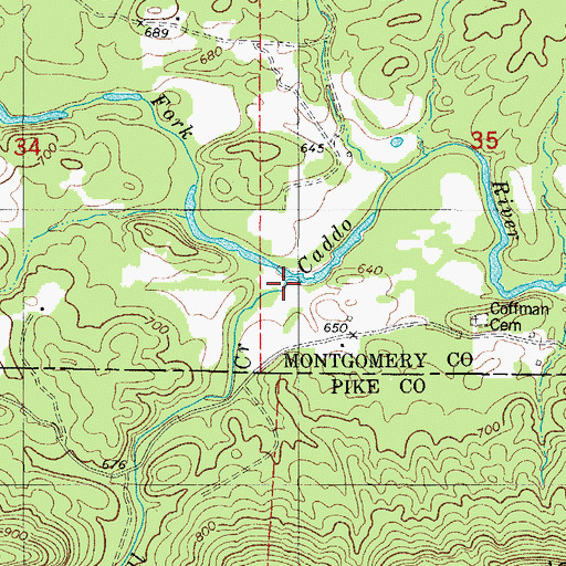 Topographic Map of Mill Creek, AR