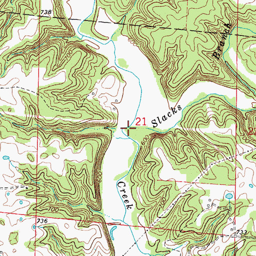 Topographic Map of Slacks Branch, MO