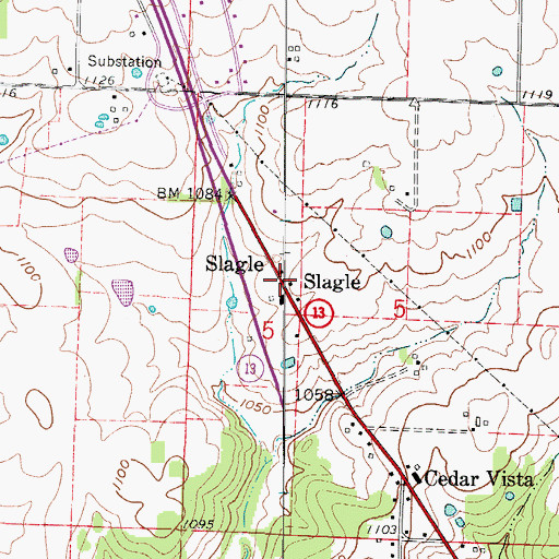 Topographic Map of Slagle, MO
