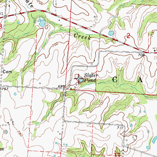 Topographic Map of Slater Pond, MO