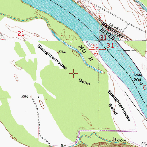 Topographic Map of Slaughterhouse Bend, MO