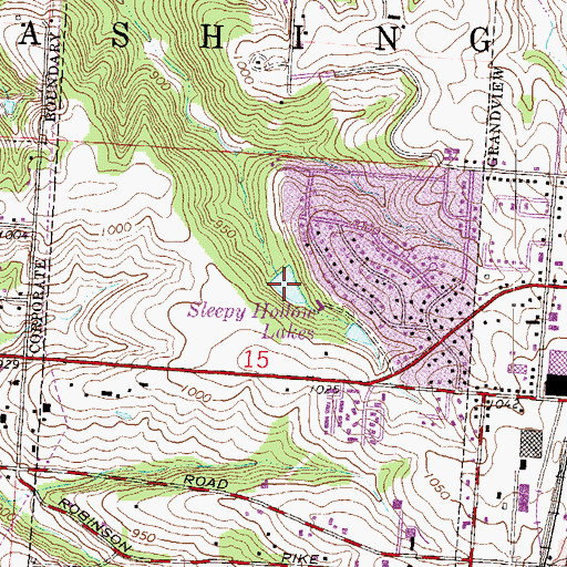 Topographic Map of Sleepy Hollow Lakes, MO