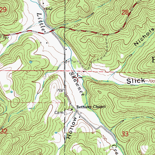 Topographic Map of Slick Rock Hollow, MO