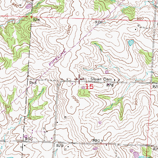 Topographic Map of Sloan Cemetery, MO