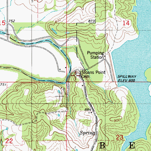 Topographic Map of Sloans Point Cemetery, MO