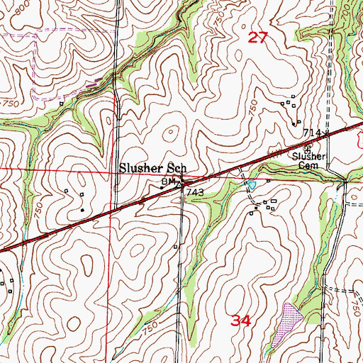 Topographic Map of Slusher School (historical), MO