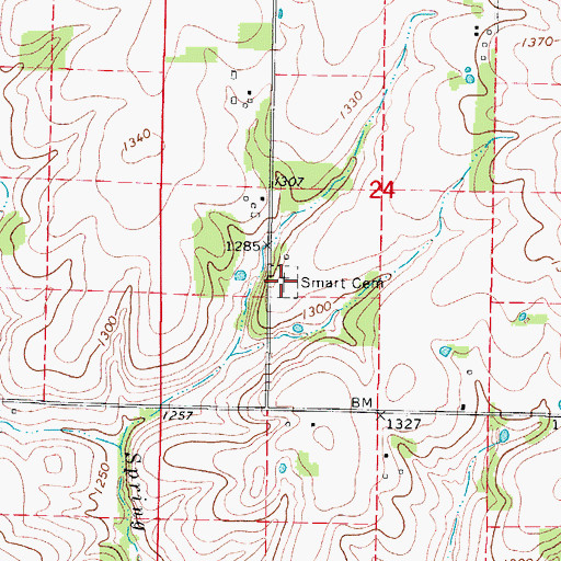 Topographic Map of Smart Cemetery, MO