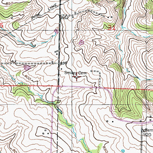 Topographic Map of Smiley Cemetery, MO