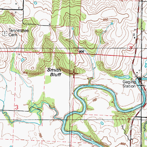 Topographic Map of Smith Bluff, MO