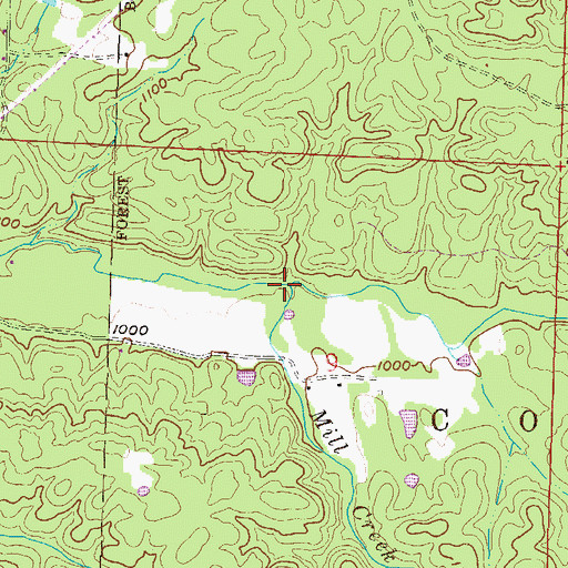 Topographic Map of Mill Creek, AR