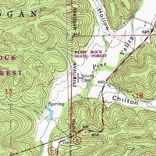 Topographic Map of Smith Cemetery, MO